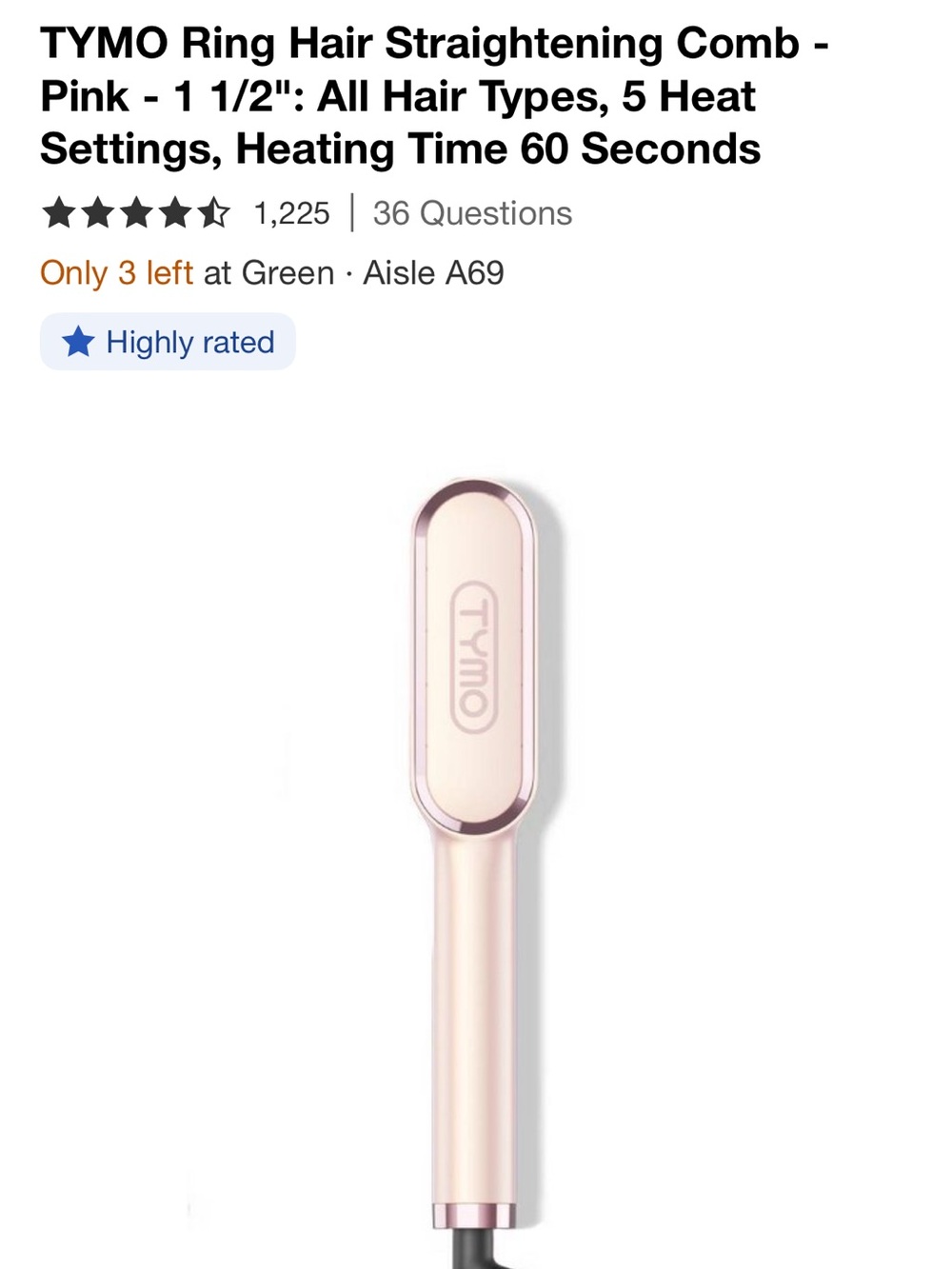 TYMO Pink Ring Hair Straightening Comb - Sleek Styling for All Hair Types